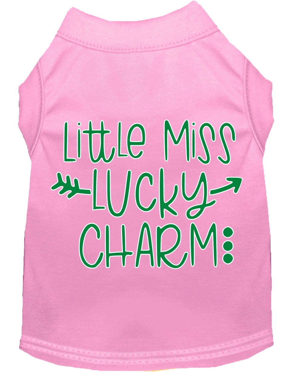 Little Miss Lucky Charm Screen Print Dog Shirt Light Pink Lg